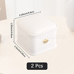 PUレザーリングギフトボックス2個  金メッキされた鉄の王冠とベルベットの内側  結婚式のための  ジュエリー収納ケース  ホワイト  5.85x5.8x4.9cm&nbsp;LBOX-CL0001-03