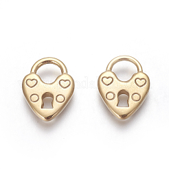 PVD真空メッキ304ステンレスペンダント  ハート南京錠  ゴールドカラー  18.5x14x2.8mm  穴：6.5x6.5mm&nbsp;X-STAS-I101-04G