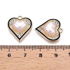 ラックメッキ合金ラインストーンペンダント  アブソリュートプラスチック模造パール  ハート  ブラック  18.5x16.5x5.5mm  穴：1.8mm&nbsp;FIND-N005-19A
