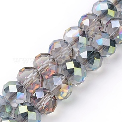 電気メッキガラスカット加工ロンデルビーズ連売り  半分メッキ  グリーン  10x8mm  穴：1mm  約63~65個/連  19.2~20インチ（48~50cm）&nbsp;EGLA-D020-10x8mm-15