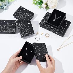 厚紙のジュエリーボックス  黒のスポンジマット付き  ジュエリーギフト包装用  銀河模様の長方形  ブラック  9.3x7.3x3.25cm&nbsp;CON-NB0001-92D