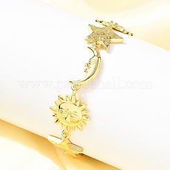 女性のための真鍮のリンクブレスレット  太陽と月と星  18KGP本金メッキ  6-7/8インチ（17.6cm）&nbsp;LS-BJEW-C118-01G