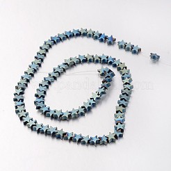 電気メッキ非磁性合成ヘマタイトビーズ連売り  艶消し  スター  メッキグリーン  6x6x3mm  穴：1mm  約82個/連  15.7インチ&nbsp;G-F300-24B-F07