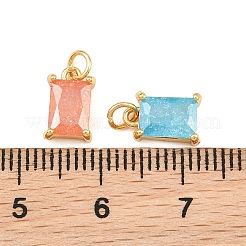真鍮とガラスのペンダント  長方形のチャーム  18KGP本金メッキ  多面カット  ミックスカラー  10x6x3.5mm  穴：2.3mm&nbsp;KK-Q085-15G