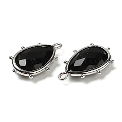 天然石オブシディアンペンダント  プラチナ真鍮エッジ付き  多面カット  ティアドロップ  22.5x14x5.5mm  穴：1.6mm.&nbsp;G-B009-02P-I