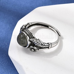天然宝石の指輪  真鍮製リング  アンティークシルバー  11mm  内径：18~19mm&nbsp;RJEW-A084-05AS