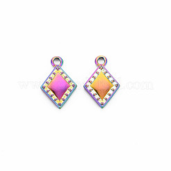 ラックメッキレインボーカラーアロイペンダント  カドミウムフリー＆ニッケルフリー＆鉛フリー  菱形  19x12x2mm  穴：1.8mm&nbsp;PALLOY-S180-372