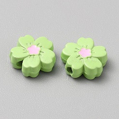 ベーキングペイント合金手作りビーズ  花  薄緑  10x10x4mm  穴：1.7mm&nbsp;FIND-CJC0019-27G