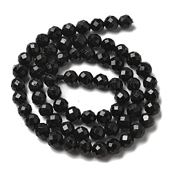 天然石ブラックトルマリンビーズ連売り  ファセット（64ファセット）  ラウンド  5~6mm  穴：0.8mm  約62~67個/連  15.16~15.55インチ（38.5~39.5cm）&nbsp;G-G927-46