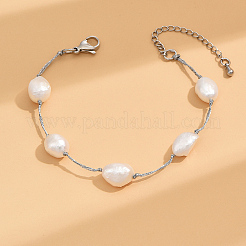 女性用プラスチック模造真珠ビーズブレスレット  ナゲット  ホワイト  内径：6-3/4インチ（17cm）&nbsp;PQ4563
