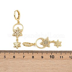 ブラスマイクロパヴェクリアキュービックジルコニアフープピアス  スノーフレーク  ゴールドカラー  45x12mm&nbsp;EJEW-C157-02G