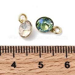 真鍮製ガラスチャーム  フラットラウンドのチャーム  ゴールドカラー  多面カット  ミックスカラー  8.5x7x4.5mm  穴：2mm&nbsp;KK-K375-25G
