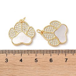 真鍮製マイクロパヴェキュービックジルコニアペンダント  カドミウムフリー＆鉛フリー  シェルと  18KGP本金メッキ  猫パッド  透明  18.5x18x2.5mm  穴：2.5mm&nbsp;KK-B083-02G