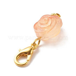 アクリルバラの花のペンダントの装飾  クリップオンチャーム  合金製カニカン付き  ミックスカラー  ゴールドカラー  28mm&nbsp;HJEW-JM00739-01