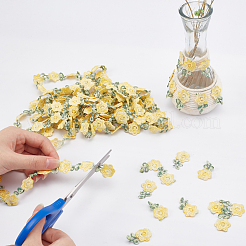 ポリエステルリボン  花柄  フラット  服飾材料  きいろ  3/4インチ（18x1.5mm）&nbsp;OCOR-WH0068-45D