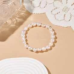 女性のための天然なバロック ケシ パール ビーズ ストレッチ ブレスレット  貝殻色  内径：2-1/4インチ（5.7cm）&nbsp;BJEW-JB08910