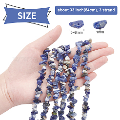 3連売り天然ソーダライトビーズ連売り  チップ  5~8mm  穴：1mm  約33インチ（84cm）&nbsp;G-BC0001-26