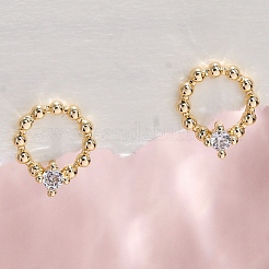 真鍮クリアキュービックジルコニアスタッドピアス  リング  18KGP本金メッキ  9.5x8mm&nbsp;EJEW-Q014-33G