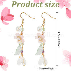 レジン 桜 ダングル イヤリング  女性用ゴールド合金ロングドロップイヤリング  カラフル  76mm  1ペア/ボックス&nbsp;EJEW-AN0002-30