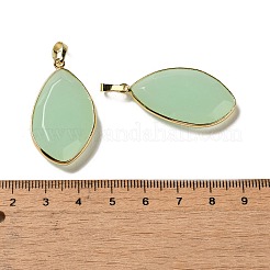 ガラスチャーム  金色のラックメッキの真鍮金具付き  楕円形のチャーム  薄緑  36~36.5x19.5~20x6~6.5mm  穴：6.5x3.5mm&nbsp;G-K338-08G-12
