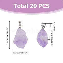 20個の天然アメジストペンダント  真鍮のループを有します  ナゲット  20~26x12~20x10~16mm  穴：4x4mm&nbsp;G-FI0001-33