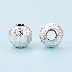 テクスチャ加工された925スターリングシルバービーズ  ラウンド  銀  5.8x6mm  穴：2mm&nbsp;STER-T008-47S