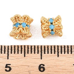 真鍮と合成ターコイズビーズ  ニッケルフリー  八重咲き  18KGP本金メッキ  7x6.5mm  穴：1.8mm&nbsp;KK-A298-12G