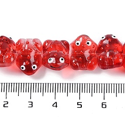 透明ガラスエナメルビーズ連売り  手描きのビーズ  カエル  レッド  15x11x6.5mm  穴：1mm  約29~31個/連  12.40~13.19''（31.5~33.5センチメートル）&nbsp;GLAA-B021-05D