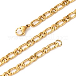 4mm 304ステンレススチール製フィガロチェーンネックレス  イオンプレーティング（ip）  ゴールドカラー  19.29インチ（49cm）&nbsp;NJEW-P338-02G