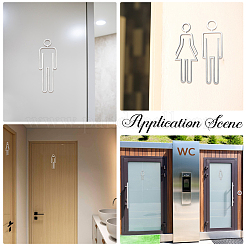 アクリル粘着剤付き男性用・女性用トイレ標識  浴室のドアのサイン  銀  220x71~80x3mm  2個/セット&nbsp;AJEW-WH20054-401A