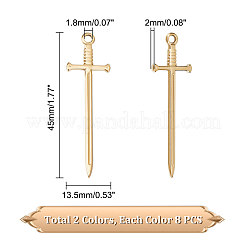 16個2色201ステンレスペンダント  剣のチャーム  ゴールデン·ステンレス鋼色  45x13.5x2mm  穴：1.8mm  8個/カラー&nbsp;STAS-UN0049-65
