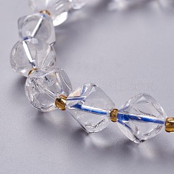 ファセット天然水晶ストレッチビーズブレスレット  ガラスビーズ  六面天体サイコロ  内径：1-7/8~2インチ（4.8~5.2cm）&nbsp;BJEW-H543-B10