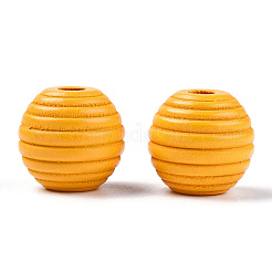 塗装天然木蜂の巣ビーズ  ラウンド  ゴールド  18x17mm  穴：3.5~4mm&nbsp;WOOD-S049-04B-09