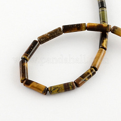 天然石のタイガーアイビーズ連売り  チューブ  ゴールデンロッド  13x4~5mm  穴：1mm  約27~30個/連  15.3インチ&nbsp;G-R181-14