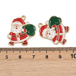 クリスマステーマ合金エナメルペンダント  ゴールドカラー  サンタクロース  24x22x1.5mm  穴：1.8mm&nbsp;ENAM-C031-01G-01