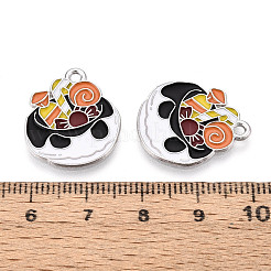 ハロウィーンをテーマにした合金とエナメルのペンダント  カドミウムフリー＆鉛フリー  プラチナ  キャンディ  21x18x1mm  穴：1.8mm&nbsp;ENAM-T021-31F-01P