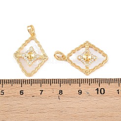 真鍮マイクロは、クリアキュービックジルコニアペンダントベイルを開く  菱形  シェルと  18KGP本金メッキ  24x18.5x4mm  穴：5x3mm&nbsp;KK-H524-18G