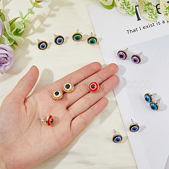 7ペア 7色 樹脂製 イーブルアイ スタッドピアス 女性用  ミックスカラー  12mm  1ペア/カラー&nbsp;EJEW-FI0001-71