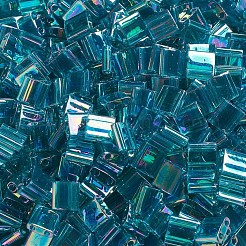 MIYUKIティラビーズ  日本製シードビーズ  2穴  （tl2458)透明ティールab  5x5x1.9mm  穴：0.8mm  約118個/10g&nbsp;X-SEED-J020-TL2458