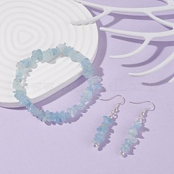 天然アクアマリンチップビーズジュエリーセット  女性用ジェムストーンストレッチブレスレット＆ダングルピアス  プラチナ  35mm  ピン：0.5mm  内径：2-1/8インチ（55mm）&nbsp;SJEW-JS01232-07