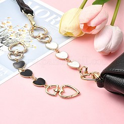 合金エナメルハートリンクバッグチェーン  回転式ナスカン付き  バッグ交換用アクセサリー用  ライトゴールド  ブラック  16.6cm&nbsp;FIND-YW00003-01