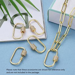 真鍮製マイクロパヴェクリアキュービックジルコニアスクリューカラビナロックチャーム  ネックレス作り用  クイックリンク  オーバル  ゴールドカラー  25x15x5.5mm  ネジ:6~6.5x5.5mm&nbsp;ZIRC-E164-11G