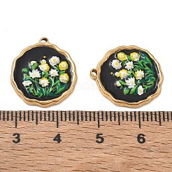 304ステンレススチールエナメルペンダント  花柄チャーム  ゴールドカラー  フラットラウンドのチャーム  18.5x16x2mm  穴：1mm&nbsp;SA-CBA0530-01B-G