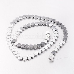 電気メッキ非磁性合成ヘマタイトビーズ連売り  ハート  銀メッキ  6x6x2mm  穴：1mm  約71個/連  15.7インチ&nbsp;X-G-F300-23C-01