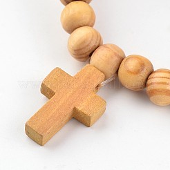 クロス木製ビーズのストレッチチャームブレスレット  バリーウッド  2-1/8インチ（5.5cm）&nbsp;X-BJEW-JB02219