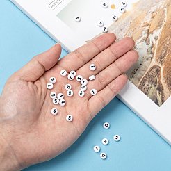 ミックスナンバーホワイトフラットラウンドアクリルビーズ  直径約7mm  厚さ4mm  穴：1.2mm  約350~390個/50g&nbsp;X-PB9111