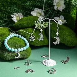112個8スタイルチベットスタイルアロイペンダント  スターとムーン  アンティークシルバー  12~22x7~18x1.5~2.5mm  穴：1.4~2mm  14個/スタイル&nbsp;FIND-FH0005-05