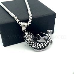 ヴィンテージフィッシュ 304ステンレススチールペンダントネックレス（女性・男性用）  ステンレス鋼色  23.62インチ（60cm）&nbsp;ZR4097
