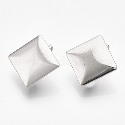 変色しない304ステンレススチールスタッドピアス金具  ピアスキャッチとカン付き  菱形  ステンレス鋼色  20.5x20.5mm  穴：3.5x2mm  辺の長さ：15mm  ピン：0.7mm&nbsp;STAS-S079-57A-02