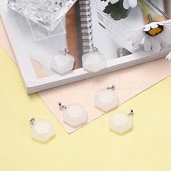 天然石クオーツクリスタルペンダント  プラチナトーンの真鍮パーツ  多面カット  六角  28x25x9mm  穴：4x5mm&nbsp;G-F340-03F